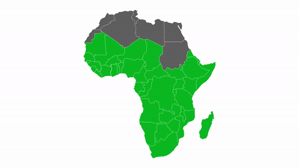 Map showing subsaharan Africa